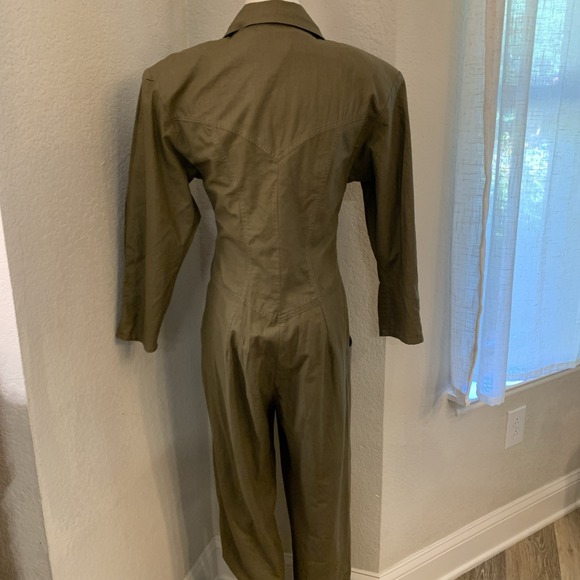 Vtg Jon Wesley Western Army Green Jumpsuit 1980s Women's Sz 8 Rockabilly - Picture 2 of 16